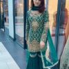 Beautiful Green Color Georgette Embroidery Work Sharara Suit