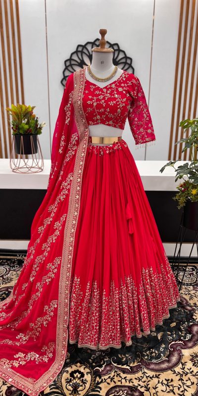 Beautiful Rani Pink Color Faux Georgette With Embroidery Sequence Work Lehenga Choli