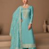 Charming Sky Blue Color Sequence Embroidery Stone Work Straight Salwar Suit