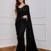 Classic Black Color Georgette Embroidery Sequins Work Saree