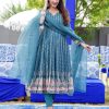 Cute Blue Color Faux Georgette Embroidery Work Sharara Suit