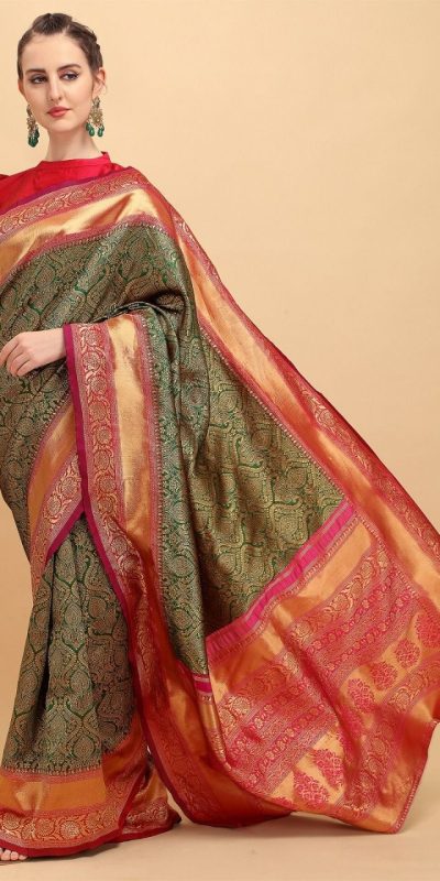 Cute Green Color Soft Lichi Silk Jacquard Work Saree