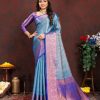 Dazzling Blue Color Lichi Silk Gold & Cooper Zari Weaving Saree