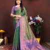 Dazzling Green Color Lichi Silk Gold & Cooper Zari Weaving Saree