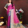 Dazzling Pink Color Lichi Silk Gold And Cooper Zari Weaving Saree