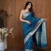 Decorative peacock Blue Color Soft Lichi Silk With Ordinary Design Saree