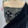 Dreamy Black Color Heavy Velvet with Lace work. Sequence Designer Saree