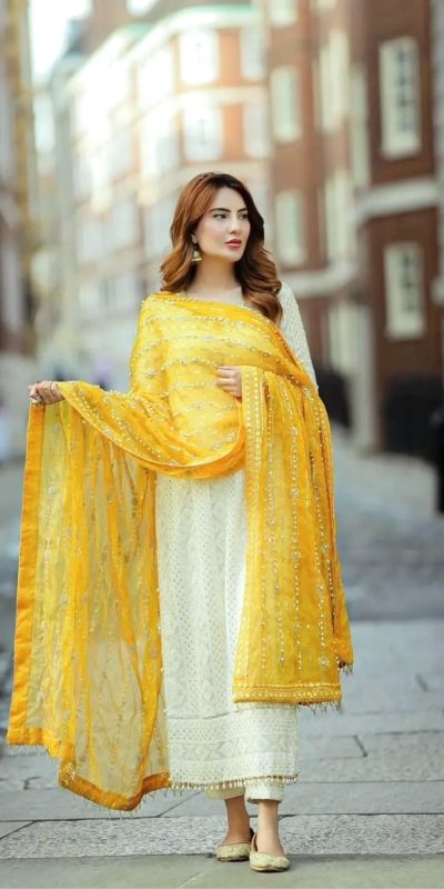 Elegant White Color Georgette Embroidery Sequence Work Kurti