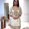 Glamorous White Color Chinnon Silk Embroidery Sharara Suit