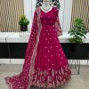 Graceful Rani Pink Color Georgette Embroidery Sequence Work Gown