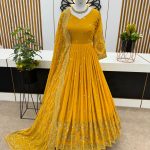 Graceful Yellow Color Georgette Embroidery Sequence Work Gown