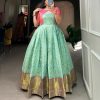 Lovely Green Color Micro Cotton Silk Jacquard  Zari work designer gown