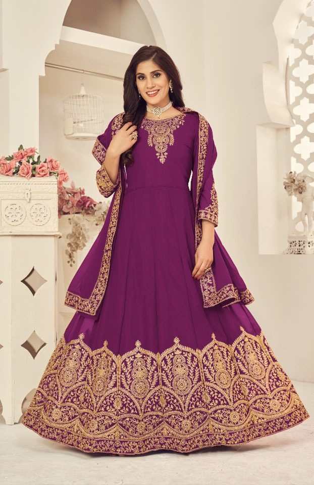Marvelous Purple Color Georgette Cording Stone Work Anarkali Suit