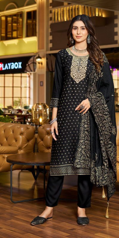Mesmerizing Black Color Rayon Embroidery Work Printed Kurti