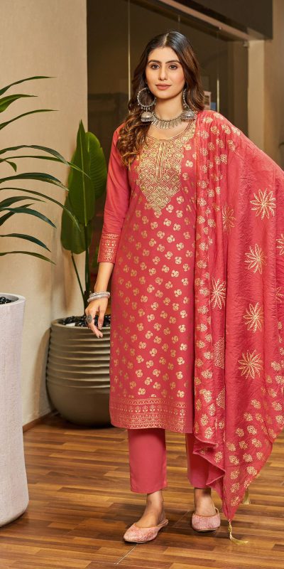 Mesmerizing Pink Color Rayon Embroidery Work Printed Kurti