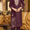 Mesmerizing Purple Color Rayon Embroidery Work Printed Kurti