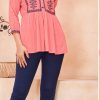 Perfect Pink Color Heavy Rayon With Embroidery Kurti