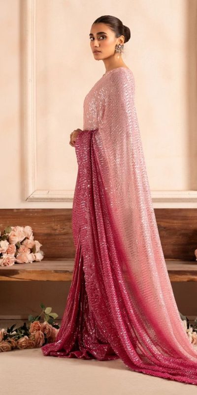 Pretty Baby Pink Color Sequins Embrodery Work Saree