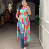 Pretty Green Color High Quality Rayon Cotton With Foil and Printed Drawstring With Tassels Kurti