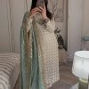 Pretty White Color Sequence Work Salwar Suit With Green Dupatta