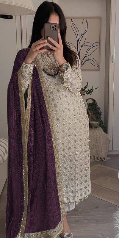 Pretty White Color Sequence Work Salwar Suit With Wine Dupatta