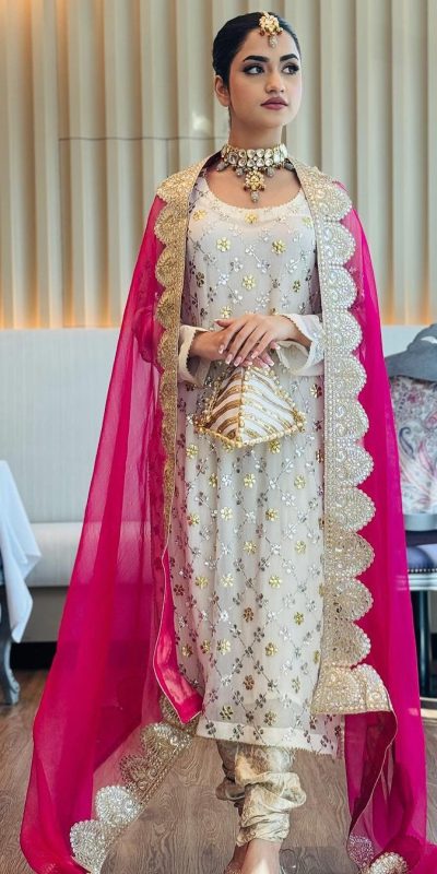 Radiant White Color Georgette Embroidery Sequence Sharara Suit