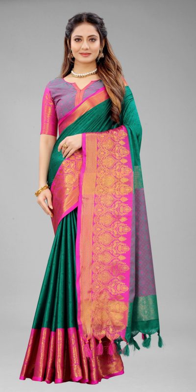 Resplendent Green Color Pure Mercerized Cotton Silk Saree