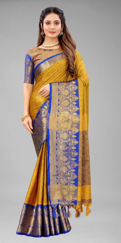 Resplendent Yellow Color Pure Mercerized Cotton Silk Saree
