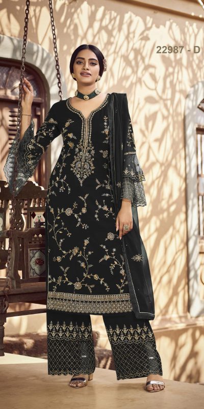 Special Black Color Georgette Embroidery Stone Work Sharara Suit