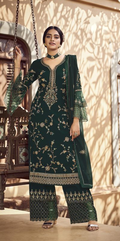 Special Blue Color Georgette Embroidery Stone Work Sharara Suit