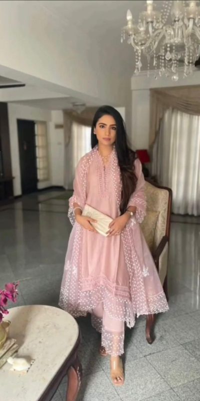 Special Look Baby Pink Jam Cotton Embroidery Work Sharara Suit