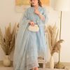 Special Look Light Blue Jam Cotton Embroidery Work Sharara Suit