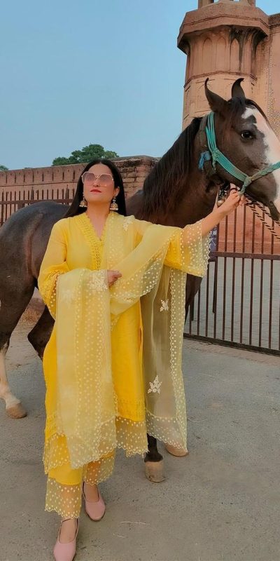 Special Look Yellow Jam Cotton Embroidery Work Sharara Suit