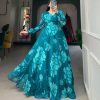 Stunning Pine Green Color Chiffon Floral Printed Party Wear Gown
