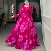 Stunning Pink Color Chiffon Floral Printed Party Wear Gown