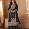 Stylish Black Color Georgette Sequins Work Sharara Suit