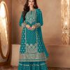 Stylish Peacock Blue Color Georgette Sequins Work Sharara Suit