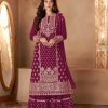 Stylish Wine Color Georgette Sequins Work Sharara Suit