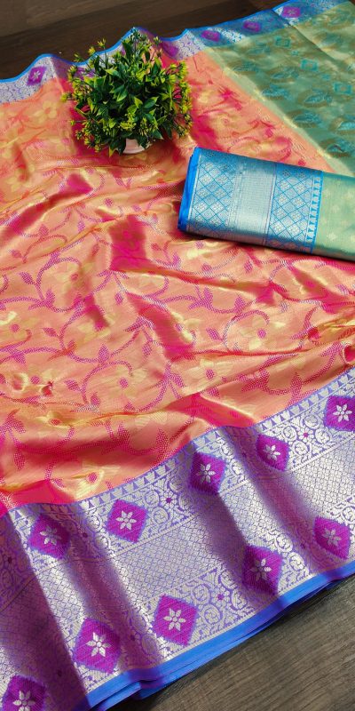 Superb Pink Color Soft & Pure Organic Silk Gold Zari Saree