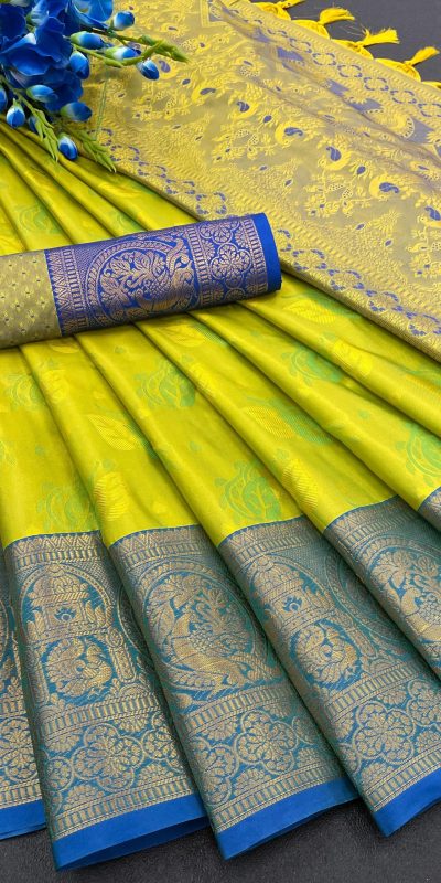 Traditional Green Color Soft Kanjivaram Jacquard Weaving Saree