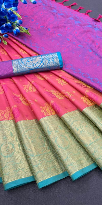 Traditional Pink Color Soft Kanjivaram Jacquard Weaving Saree