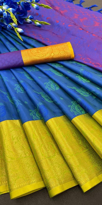 Traditional Royal Blue Color Soft Kanjivaram Jacquard Saree