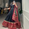 Traditional Wear Black Color Tussar Silk Foil Printed Gown