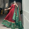Traditional Wear Maroon Color Tussar Silk Foil Printed Gown