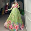 Marvelous Green Color Tussah Silk Floral Printed Gown