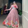 Marvelous Onion Pink Color Tussah Silk Floral Printed Gown