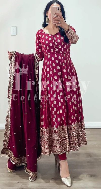 Peaceful Rani Pink Color Georgette Embroidery Sequence Work Gown