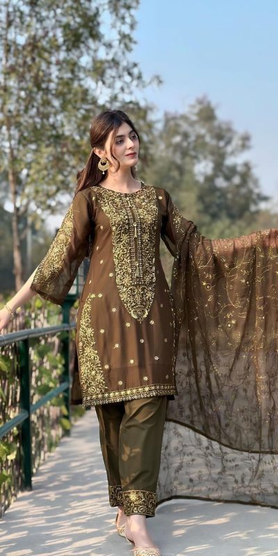 Cute Grey Color Faux Georgette Embroidery Sequence Work Salwar Suit