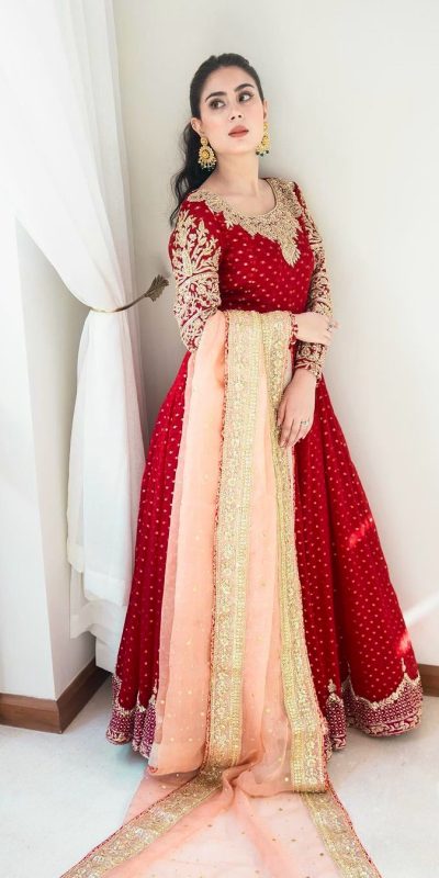 Luminous Red Color Faux Georgette Embroidery Sequence Work Gown