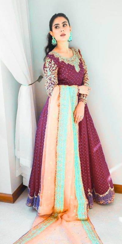 Luminous Purple Color Faux Georgette Embroidery Sequence Work Gown